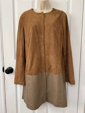 Chico’s Roadster Genuine Suede Leather Car Coat Colorblock Taupe Size 2 Large
